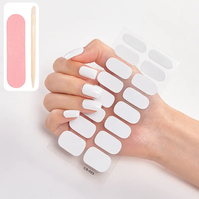 White Full-Wrap Nail Polish Patches, Pure Color Nail Art Design Self-Adhesive Gel Nail Care Stickers, Stick on Nails, Women's DIY Home Manicure Kit, Nail Art Supplies, Includes Nail File and Remover Stick