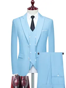 Men's Three-Piece Slim Fit Business Casual Suit Set, High-End Professional, Office & Formal Occasions, Groom Wedding Attire，Male formal Fashion party suit dress Coat+Double-breasted Vest+Pants, Sleeves, Natural, Pockets, Long Sleeve