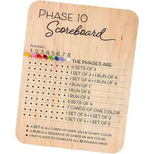 5pcs Wooden Phase 10 Score Board, Colorful Pegs Included, Ideal for Parties & Family Game Nights, Perfect for Card Games, Tabletop Games, Family Fun Game