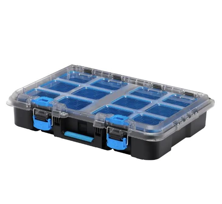 Stack System Small Parts Tool Organizer with Removable Bins - Black with Blue Accents