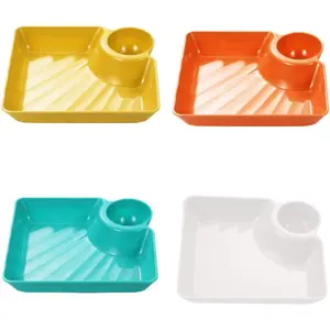 4 count Dumpling Plate,Plastic Plates with Dipping ,Dumpling Plates with Sauce Compartment for Party Chips,Sushi, Dumpling, Snack(4 Colors)