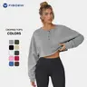 Fisoew Women's Cotton-Polyester Long Sleeve Cropped Henley Neck Sweatshirt - Loose Fit, Breathable, Casual Workout Pullover, Everyday Tops, Fall Fashion, Polyester Long Sleeve oversized tops