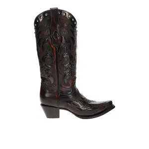 Corral Boots Womens Laser Embroidered Studded Pull On Snip Toe  Casual Boots Mid Calf Low Heel 1-2" - Black
