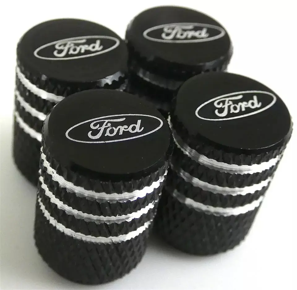 Ford 4x Metallic Black Tire Valve Stem Caps Universal Fit for Car Truck SUV Dust Proof Durable Aluminum Alloy Wheel Caps - Vehicle