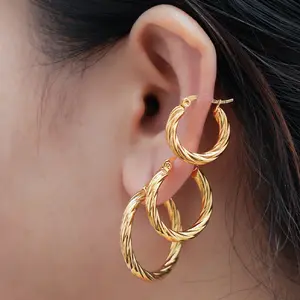 6pcs twisted pattern double ring earrings, dual color layered ring earrings, simple texture design, versatile daily trendy accessories stackable circle hoop party jewelry durable elegant style