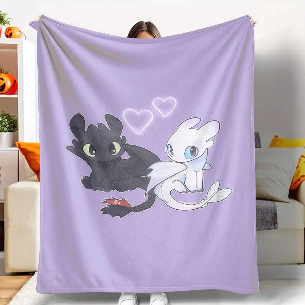Toothless and Light Fury Flannel Blanket - Heart Dragon Graphic Print, Super Soft, Anti-Pilling, Wrinkle Resistant, Warm, Lightweight, Indoor/Outdoor, Ideal for Couch/Bed, Valentine Gift, Flannel Fabric