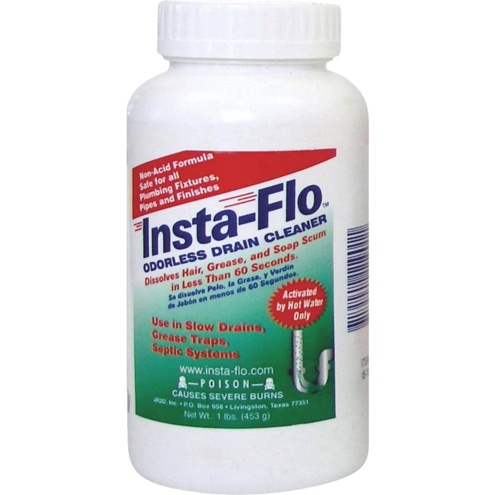 Insta-Flo Crystals Drain Cleaner Powder, 1 Lb Drain Clog Remover for Household Home Care Supplies