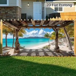 Tropical Island Fence Panel Backdrop Backyard Beach Backdrop Palm Tree Background Cloth Outdoor Tapestry Wall Hanging Photography Background Polyester Fiber Wedding Birthday Party Garden Event Decor Studio Prop Wall Scene