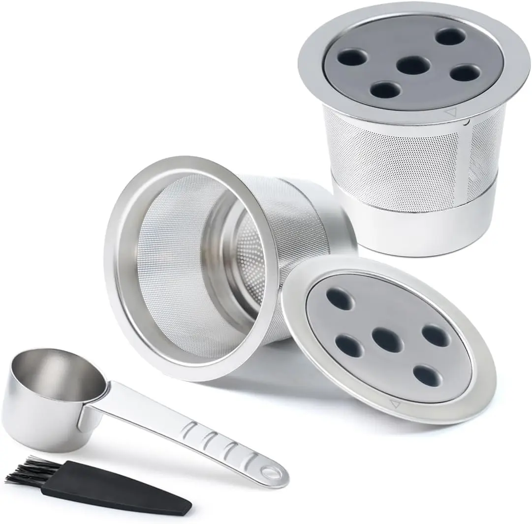 2 Pack Stainless Steel  K Cups for K eurig  &  Plus, Five Hole Universal K-eurig  Refillable coffee pod filter with A Stainless Steel Spoon