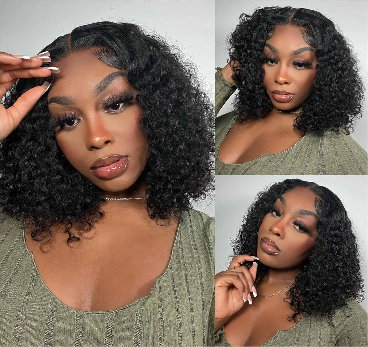 Nerkre TiktokShop Deep Wave Curly BOB Wig Human Hair 180 Density 4x4 HD Lace Closure Wigs for Black Women Glueless Wear and Go Pre Plucked Deep Wave Wet and Wavy Glueless Wigs Human Hair Natural Black