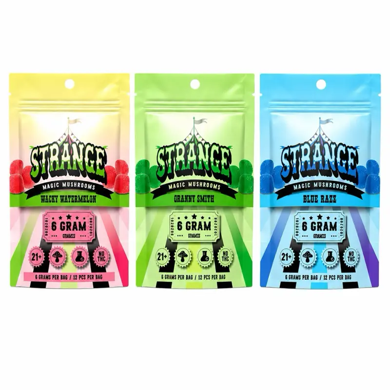 STRANGE Micro, High Potency, ALL 3 FLAVORS, 3 VARIETY PACK, High Potency Plant-Based Mushroom Gummies, Soft Chewy Gummies, 100% Organic Ingredients, High-Quality Formula, Freshness-Sealed Packaging, Made in USA