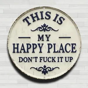 2D 8x8 Inch "This Is My Happy Place" Metal Wall Sign | Funny Farmhouse Home Decor Plaque | Unique Gift for Family, Friends & Mom | Bedroom, Kitchen & Bar Decor