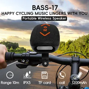 Bass-17 Wireless Cycling Speaker: 7W Stereo with Deep Bass to Boost Your Ride, 1200mAh for 10H Playback, IPX-5 Waterproof,Supports Bluetooth/TF/TWS & Hands-Free Calls – Built for Motorcycles & Bikes, All-in-One Speaker with Subwoofer Power