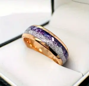 Majestic Rose Golden And Amethyst Gradual Change Arrow Ring - Durable Stainless Steel, Anti-Allergic, Scratch-Resistant For Weddings, Fashion And Casual Wear