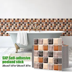 Grid Wall Sticker Mosaic Peel-and-Stick Tiles, 30PCS/Box 7.9"x7.9" (20x20cm) PVC Waterproof Oilproof Stain-Resistant Self-Adhesive Backsplash for Kitchen, Bathroom Home Decor