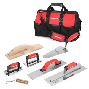Goldblatt 8 Packs Masonry Hand Tool Set Includes Finishing Trowel, Gauging Trowel, Groover, Edger, Extruded Alloy Float, Wood Float and Wire Twister, Organized in Tool Bag