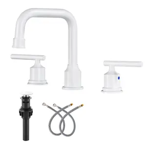 WOWOW Decorative White Brass 3-Hole Bathroom Sink Vanity Faucet - Double Handle Lavatory Basin Mixer Tap with Included Drain