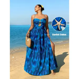 Plus Size Starfish Decorated Backless Dress, Elegant Sleeveless Dress for Holiday Vacations, Women’s Summer Clothing