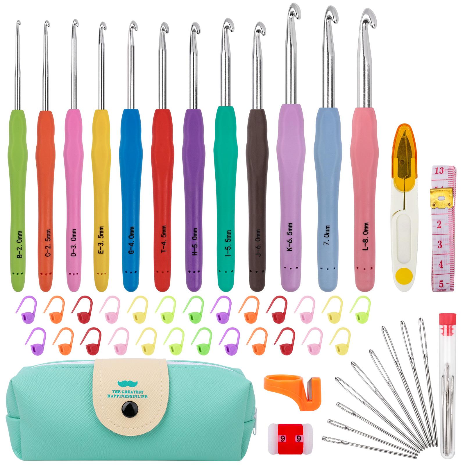 Crochet Hooks 12 Sizes Set, 51 Pack Yarn Crochet Kit for Beginners, Knitting Needles with Ergonomic Handles for Arthritic Hands