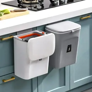 7/9L Wall Mounted Trash Can Household Galley Waste Bin Hanging Bathroom Trash Can With Lid Food Garbage Bin Kitchen Accessories