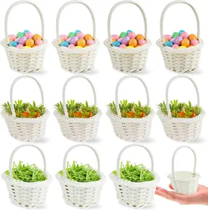 12pcs Mini Easter Baskets with Handles 100pcs Colorful Easter Eggs and 12pcs Artificial Carrots Shred Grass for Easter Party Favor Supply