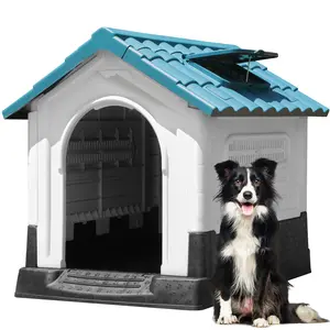 YITAHOME 33.1'' Folding Large Dog House Outdoor Plastic Doghouse with Adjustable Skylight and Elevated Base Water Resistant Pet House for Small, Medium Dogs