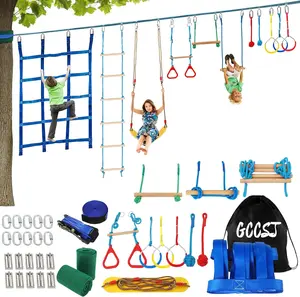 Ninja Warrior Obstacle Course for Kids with 12 Obstacle Course Accessories-Swings, Monkey Bars, Arm Trainers and More, Suitable for Boys and Girls Over 3 Years Old-440 lbs Weight Capacit Playground Set outdoor play equipment Durable Adjustable