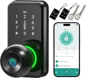 Smart Door Lock with Keypad and Fingerprint, Keyless Entry Electronic Door Knob for Front Door, Easy to Install Door Security Lock