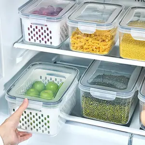 6pcs(3 box+3 lids) Refrigerator Storage Box Fridge Organizer Fresh Vegetable Plastic Fruit Storage Fruit Drain Basket Storage Container Containers With Lids Dry Food Storage Pantry Kitchen Organizer