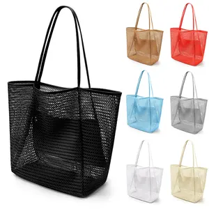 Large Capacity Beach Bag with Interior Pockets & Lightweight Mesh Design - Essential for Vacation & Travel