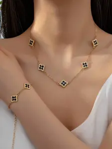 1 Set Summer Elegant Luxury Clover Decor Necklace & Bracelet Set For Women, Vintage Artistic Niche High-End Feeling, Suitable For Ladies Daily Wear, Mother's Day Gift, Beach, Vacation