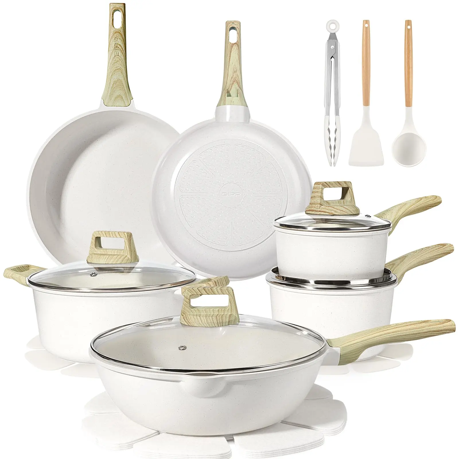 [Official]GiPP Ceramic Nonstick Pots and Pans Set - 18 Pcs Non Stick Cookware Set, Non-toxic Healthy Kitchen Cooking Set w/Frying Pans Set, Dishwasher Safe, PFAS PTFE PFOA PFOS Free