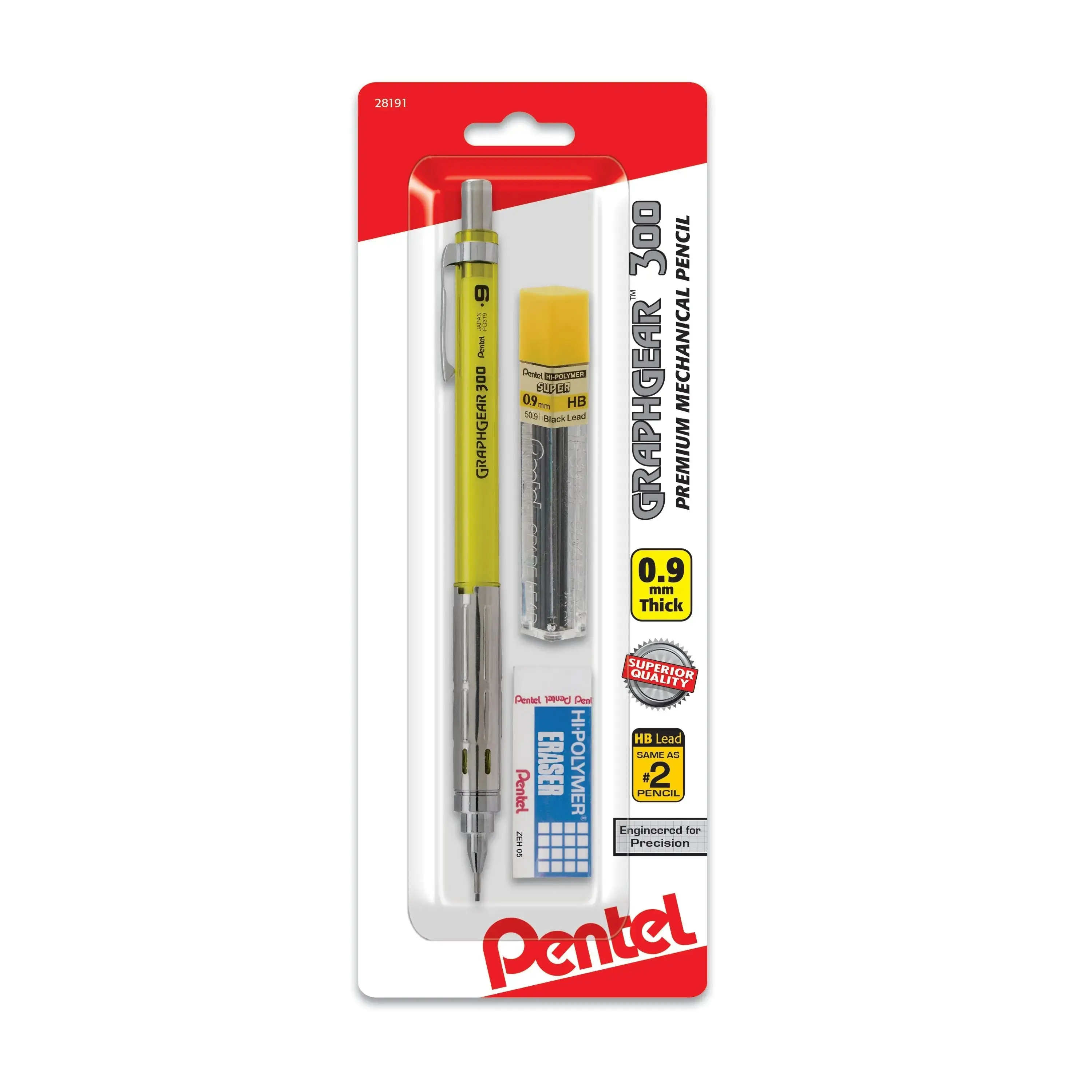 Pentel GraphGear 300 Mechanical Pencil with Eraser & Lead Refill, Assorted Packs