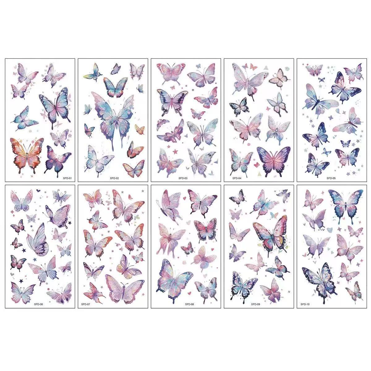 50-Pack Glitter Butterfly Temporary Tattoos: High-Quality, Realistic-Looking Colorful Face, Arm, and Collarbone Tattoos