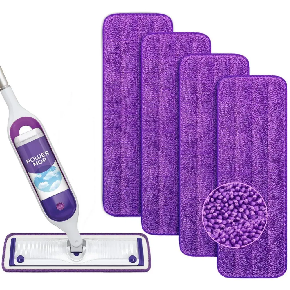 Reusable Power Mop Refill Pads - 4-Pack Microfiber Washable Pads for Multi-Surface Floor Cleaning