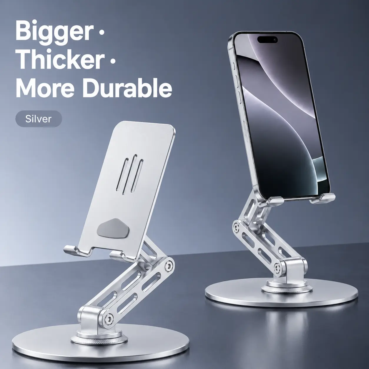 Adjustable Metal Phone Stand with Anti-Slip Contact Pad for Desk, Office and Bedside Viewing
