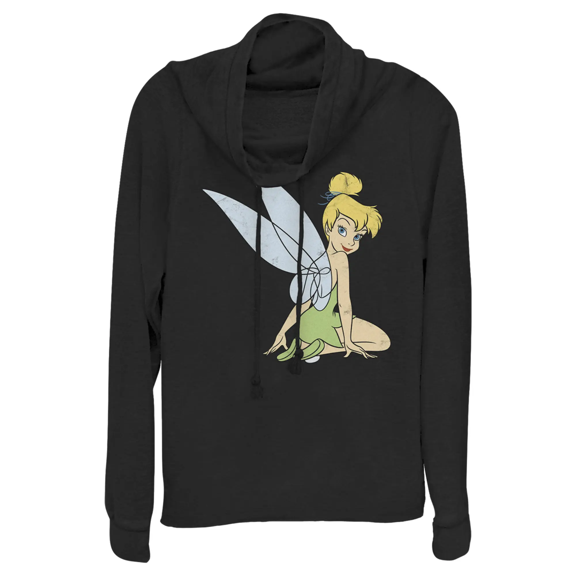 Juniors Womens Peter Pan Tinker Bell Distressed Wings Portrait Cowl Neck Sweatshirt