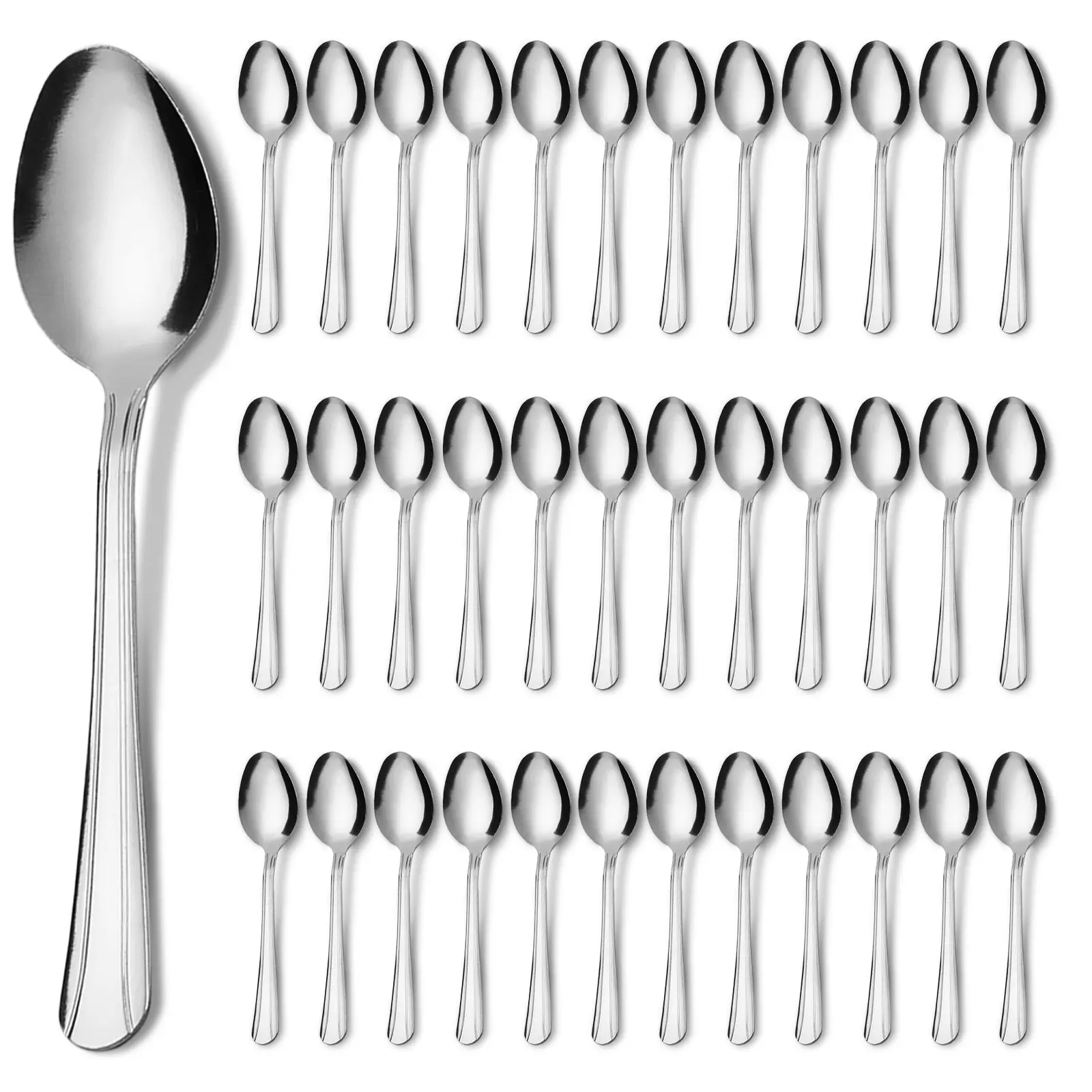 36PCS Dominion Style Stainless Steel Teaspoons, Mirror-Polished Smooth Handle Utensils, Dishwasher-Safe Straight Cutlery Line Tableware for Home, Cafe Coffee, Tea, Dessert Use