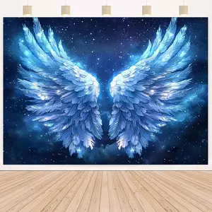 1pc Glowing Blue Angel Wings Polyester Backdrop Banner - Starry Sky Design, Cosmic Theme, No Electricity Needed, Perfect for Weddings, Birthdays, Multi-Size Options (41.3x59in, 5in Incomplete Size Note), Birthday