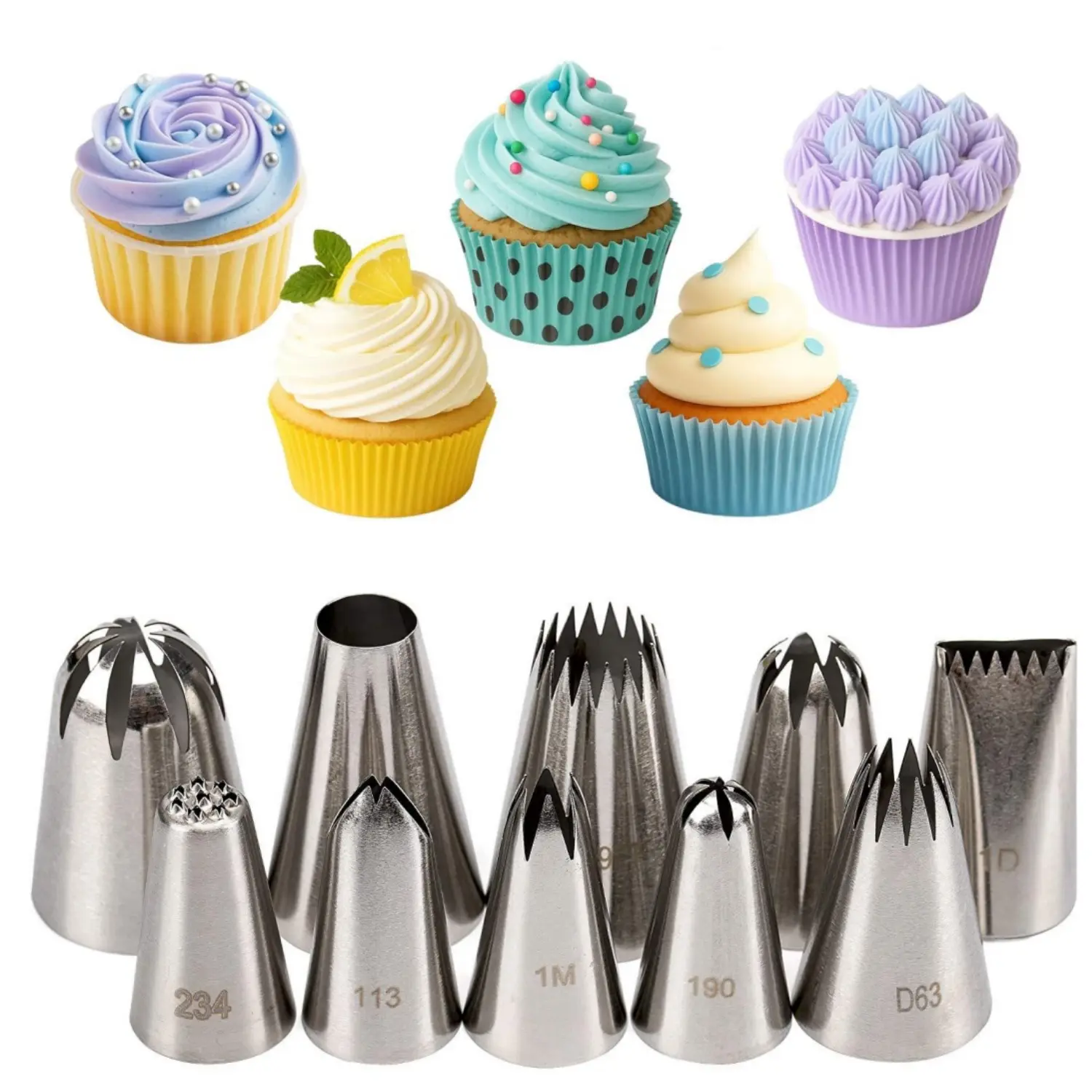 10Pcs Piping Tips with 50 12 inch Frosting Pastry Bag , Stainless Steel Cake Decorating Tips, Frosting Icing Tips for Cupcakes, Cake, Cookie and Decorating - Home Improvement.