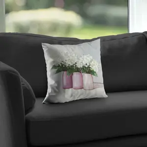 212 MAIN 14x14 in. Poly Twill Throw Pillow, Easy-Care Twill Weave, Pink Vase Hydrangea Flowers Design, Farmhouse Home Decor Accent Throw Cushion C1PC14144NXMRO, Throw Cushions