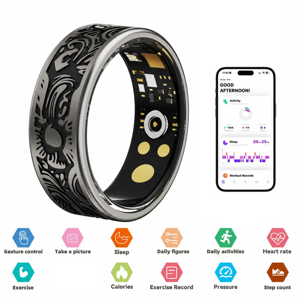 IP68 Smart Ring with Sleep Monitoring, Heart Rate Tracking, Emotion Recognition&Body Temperature Measurement. Wireless Fitness Tracker with Multiple Exercise Modes & No Subscription.Ideal Gift, 3-5 Days Battery#SummerWins #DealsForYouDays