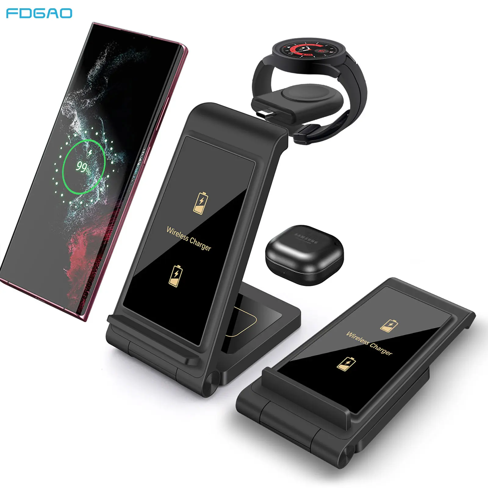 3 in 1 Wireless Charger Foldable Charging Station for Samsung Z Folding Flip 6 5 Galaxy S25 S24 S23 S22,Galaxy Watch 7 6 5 Pro 4 Active 2,Galaxy Buds