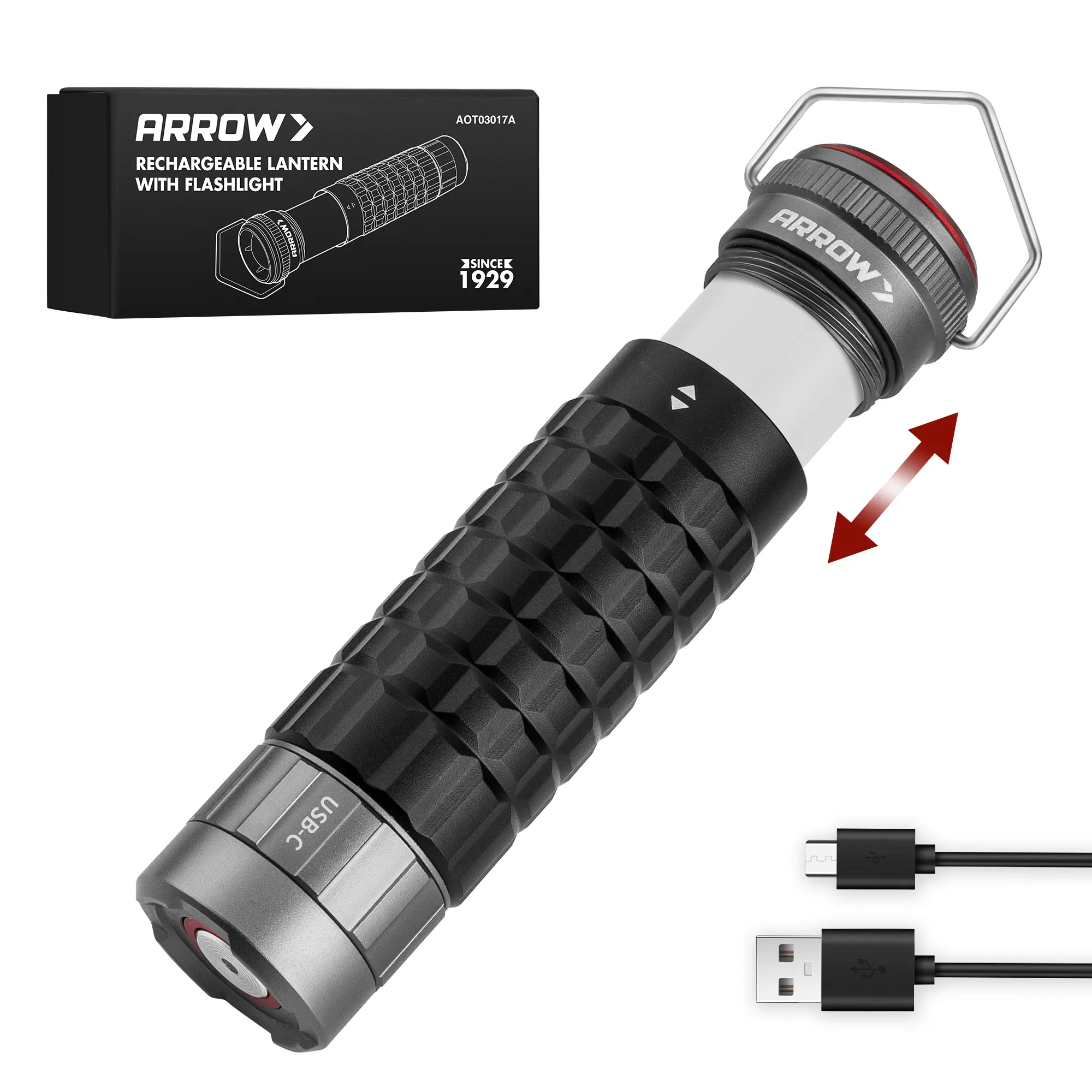 #summersale Arrow 2-in-1 Portable Camping Lantern and Flashlight with 3 Modes, USB-C Rechargeable LED Lantern with Battery Indicator and Iron Hook, Lanterns for Power Outages, Camping, Hiking, Emergency