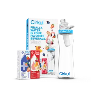 Cirkul 22oz. BPA-Free Plastic Water Bottle Starter Kit with Blue Lid, 2 Flavor Cartridges (1 LifeSip Fruit Punch, 1 FitSip Mixed Berry) Zero Calories and No Sugar