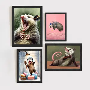 Opossum Lounging with Martini Rolled Poster – Funny Maximalist Art | Sarcastic Animal Wall Art, Dopamine-Inspired Humor Decor