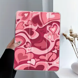 Sweet Pink Hearts Swirl iPad Case, Tablet Cover, transparent acrylic back panel, with pencil slot, Valentine Gift Idea, suitable for ipad mini pro air, scratch resistant ultra thin, shock-resistant full cover protective case suitable for offices schools