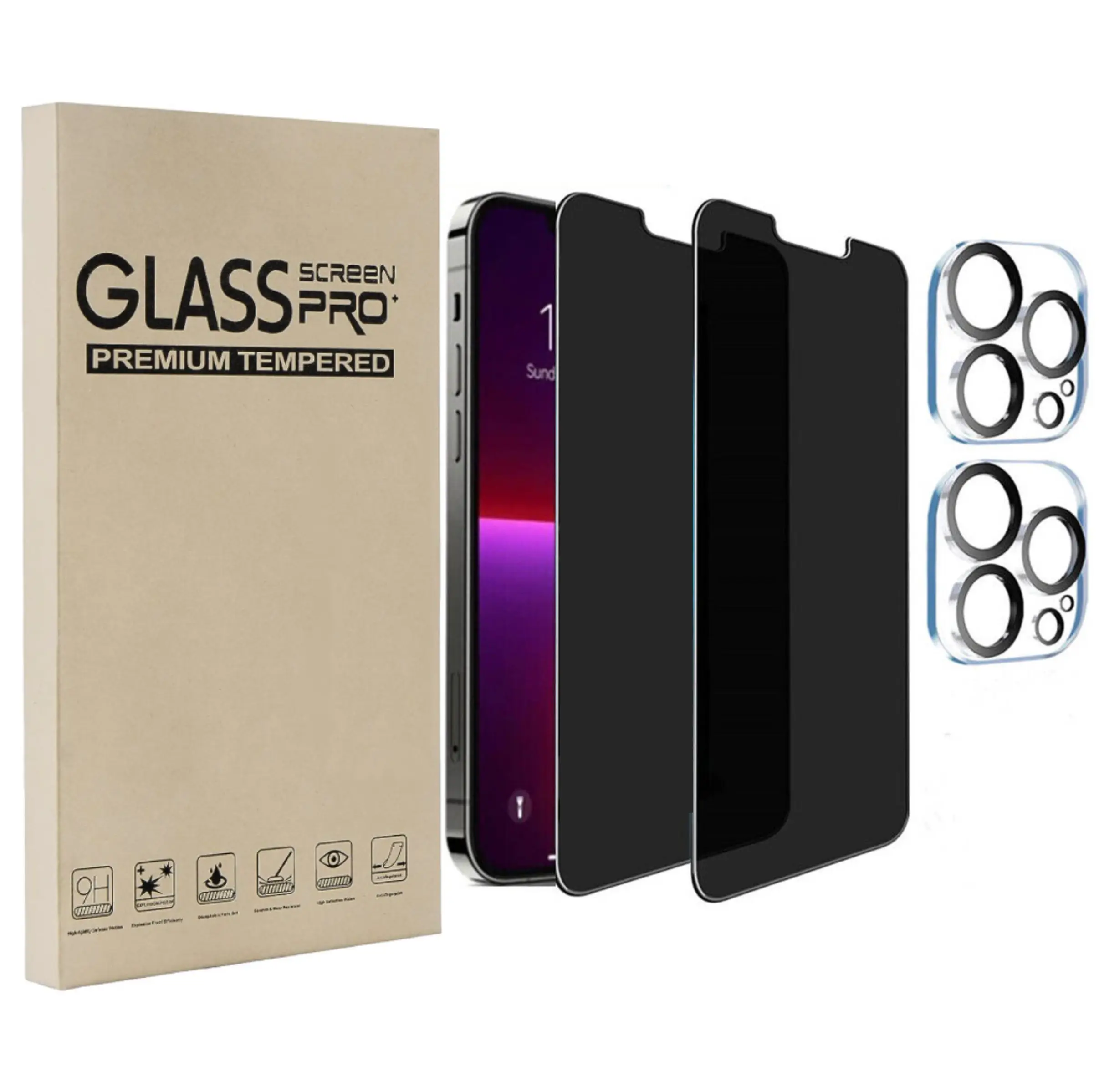 iPhone 13 14 15 Pro Plus Max Privacy Screen and Camera Protector Packs