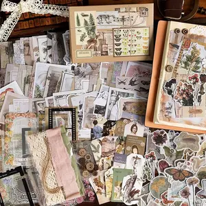 1book 160 Sheets Junk Journal Series, Vintage DIY Sticker Paper, Creative Scrapbooking Material Pack, Perfect for Crafting Projects