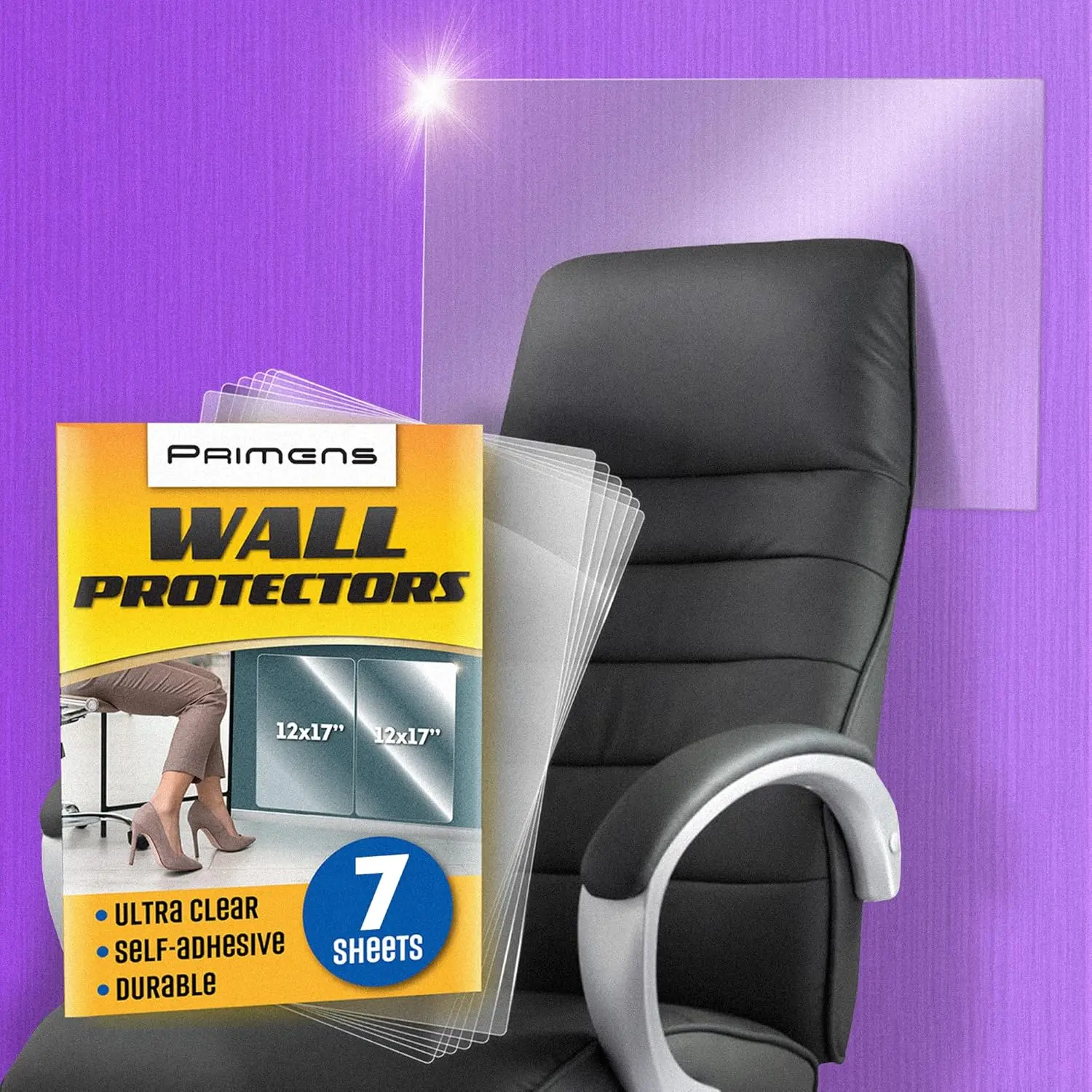Clear Wall Protector Film Stickers for Kitchens & Offices - Protects paint from oil splashes, trash, furniture scuffs (Transparent, 7 sheets)